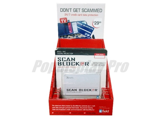 Paper Cardboard Counter Display for Credit Card Scan Blocker  with 12 Slots 4C/0 Printed in Red