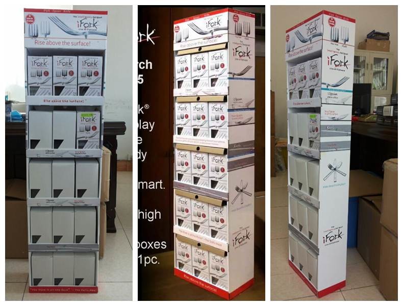 Corrugated 5 Shelf Paper Display Stand Retail POS Displays for iFork Tablewares