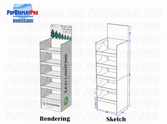 Temporary Cardboard Shelf Display Led Lights CMYK / 4C Print For Holidays