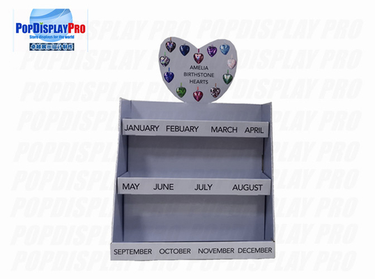 Birthday Gifts Cardboard Counter Display 3 Tiers Promoting For Birthstone Hearts