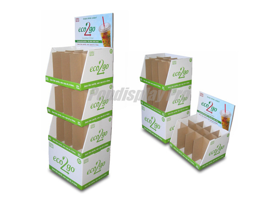 Water Cup Shaped Cardboard Retail Floor Display Stands With 3 Stackable PDQ