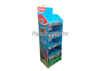 Blue 4 Shelf Point Of Sale Cardboard Display Stands With Clear Lips