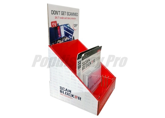 Paper Cardboard Counter Display for Credit Card Scan Blocker with 12 Slots 4C/0 Printed in Red