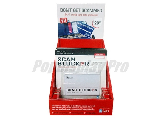 Paper Cardboard Counter Display for Credit Card Scan Blocker with 12 Slots 4C/0 Printed in Red