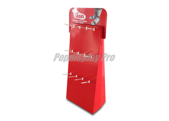 Red Cardboard Floor Standing Display Units 12 Pegs For Mens Socks