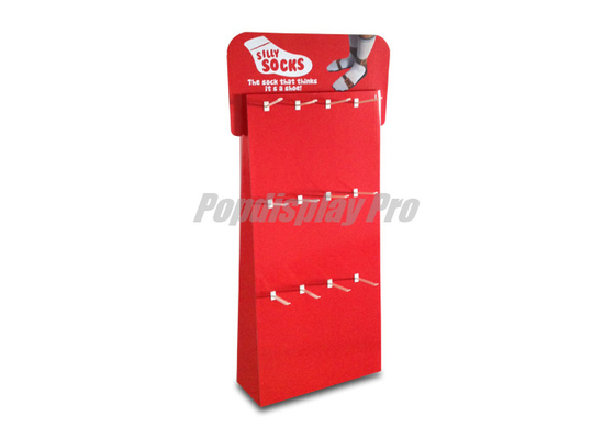 Red Cardboard Floor Standing Display Units 12 Pegs For Mens Socks