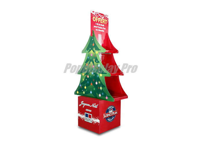 Light Duty Cardboard Floor Display Stands Stylish Christmas Tree Shaped