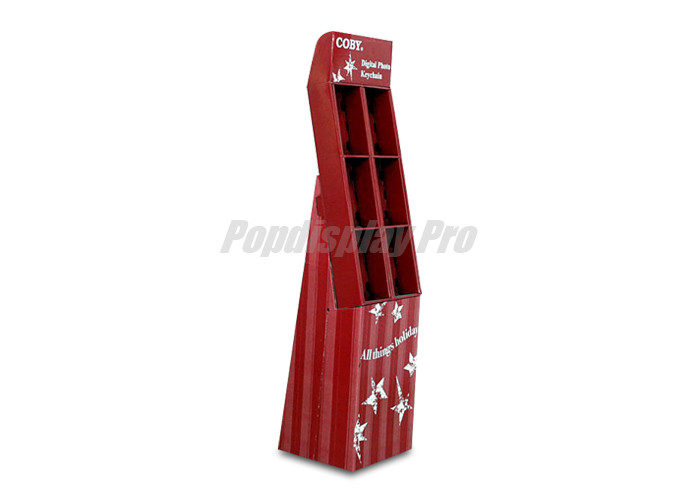 Red 8 Pockets Custom Cardboard POS Displays Eco Friendly Lightweight