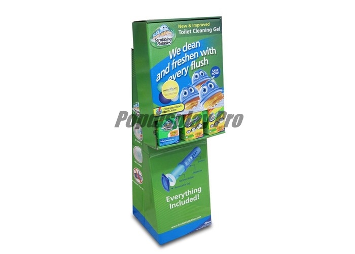 Temporary Cardboard Creative Point Of Purchase Displays Flat Packed For Toilet Cleaning Gel