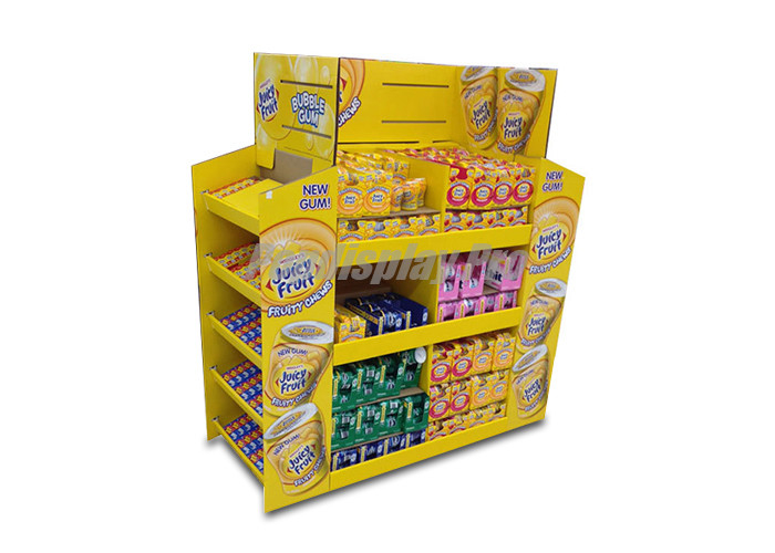 Yellow Cardboard Corrugated Pallet Displays 3 Sides With Tiers Environmental Friendly