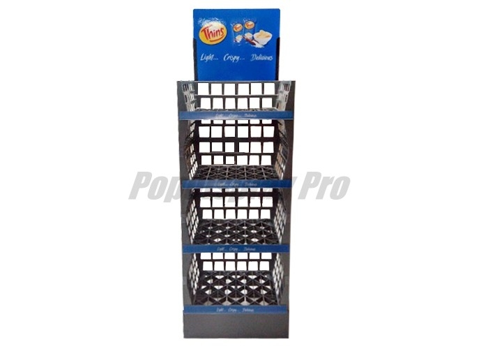 Semi-permanent Cardboard+ Plastic Floor Displays SGS Approval Merchandising Shelf with 3 Molded Trays