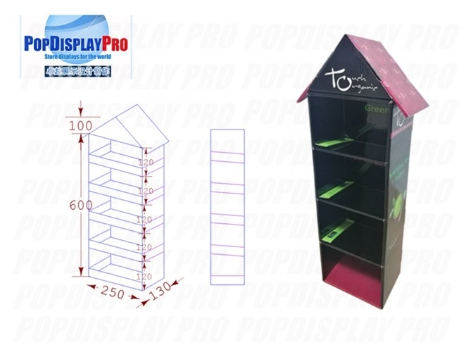 Promotional Counter Cardboard PDQ Displays Tubes 3 Shelf For Sale Macha Tea
